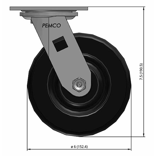 Side view drawing of caster with dimensions